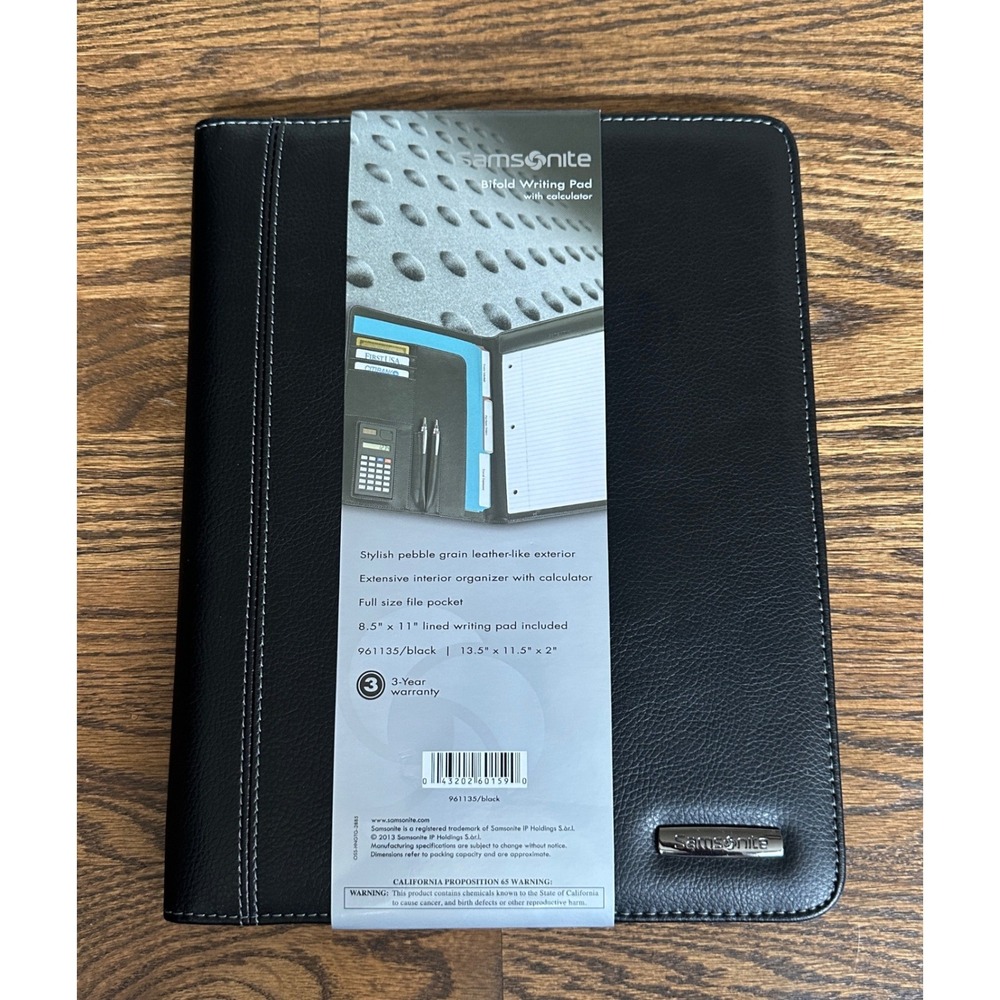 Samsonite Bifold Writing Pad Calculator Black Professional Portfolio Office